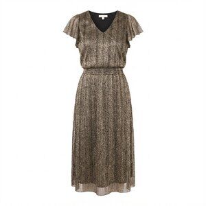 VINCE CAMUTO Ruffle Sleeve Metallic Midi Dress